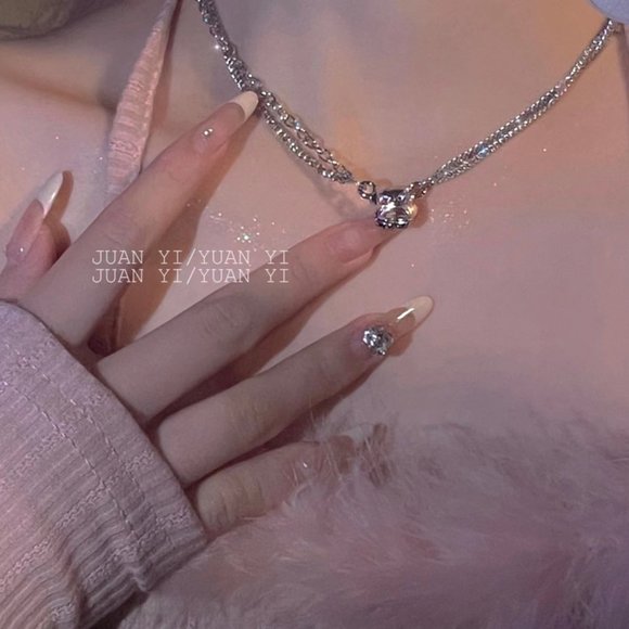 Double stacked square pink zircon necklace - Picture 3 of 13